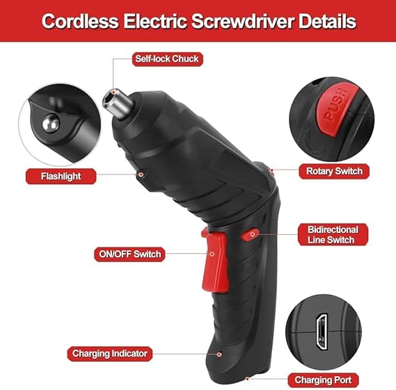 47 in 1 Cordless Electric Screwdriver Set, 3.6V Battery Powered Screwdriver Kit Including 46pcs Bits