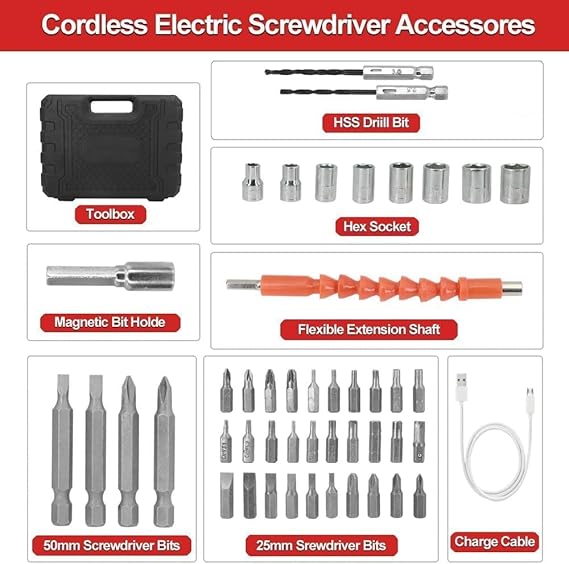 47 in 1 Cordless Electric Screwdriver Set, 3.6V Battery Powered Screwdriver Kit Including 46pcs Bits
