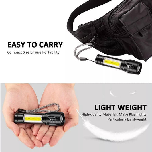 Mini Rechargeable Pocket Light Zoom COB USB Charging Led Water Proof Torch  (Black, 12 cm, Rechargeable)