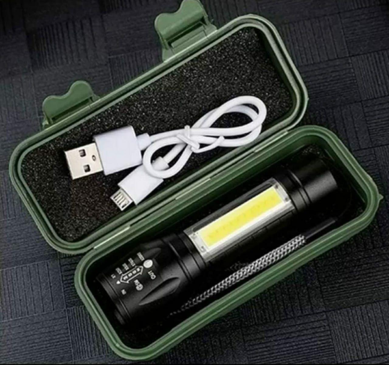 Mini Rechargeable Pocket Light Zoom COB USB Charging Led Water Proof Torch  (Black, 12 cm, Rechargeable)