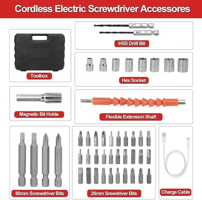 47 in 1 Cordless Electric Screwdriver Set, 3.6V Battery Powered Screwdriver Kit Including 46pcs Bits
