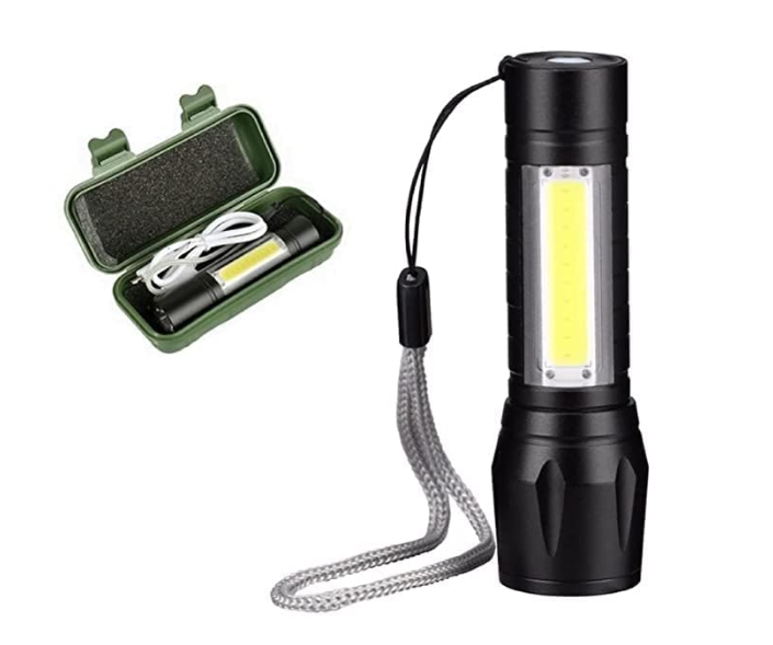Mini Rechargeable Pocket Light Zoom COB USB Charging Led Water Proof Torch  (Black, 12 cm, Rechargeable)
