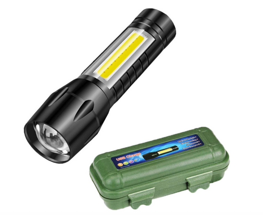 Mini Rechargeable Pocket Light Zoom COB USB Charging Led Water Proof Torch  (Black, 12 cm, Rechargeable)