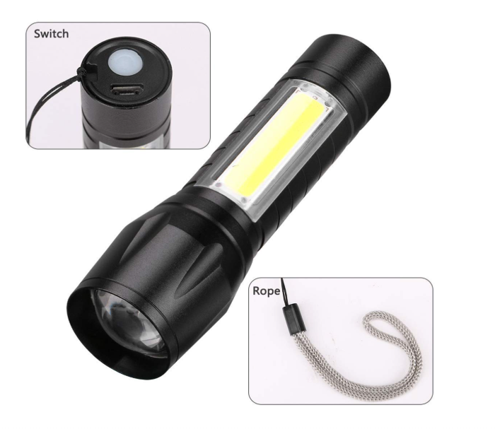 Mini Rechargeable Pocket Light Zoom COB USB Charging Led Water Proof Torch  (Black, 12 cm, Rechargeable)