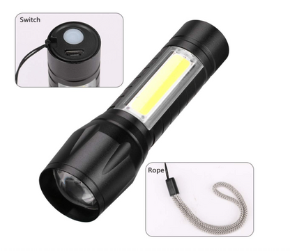 Mini Rechargeable Pocket Light Zoom COB USB Charging Led Water Proof Torch  (Black, 12 cm, Rechargeable)