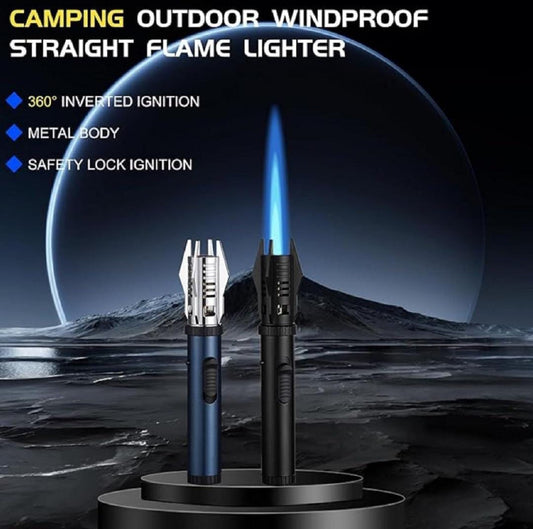 Torch Lighter| Bright Fire Lighter with Safety Lock and Adjustable Red/Blue Flame| Refillable Butane Gas  for Candles Campfires BBQ Baking| Camping