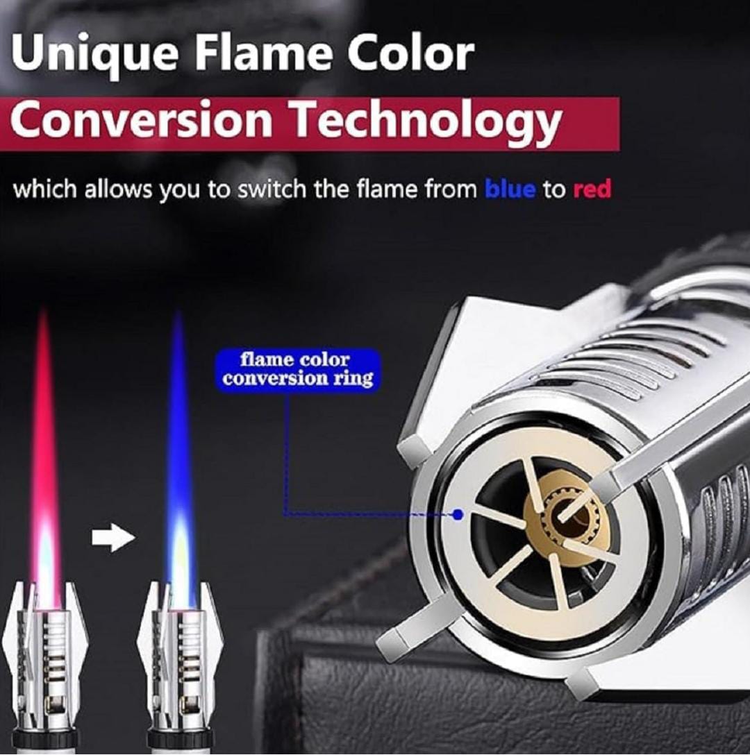 Torch Lighter| Bright Fire Lighter with Safety Lock and Adjustable Red/Blue Flame| Refillable Butane Gas  for Candles Campfires BBQ Baking| Camping