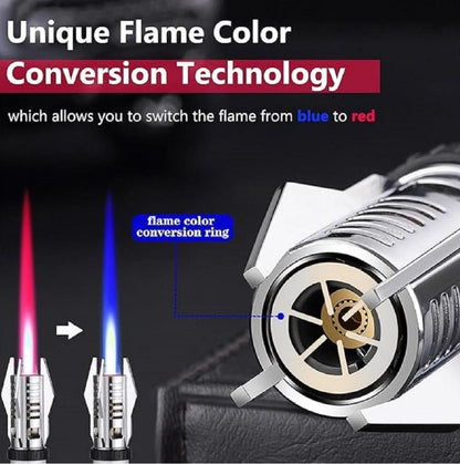 Torch Lighter| Bright Fire Lighter with Safety Lock and Adjustable Red/Blue Flame| Refillable Butane Gas  for Candles Campfires BBQ Baking| Camping